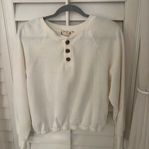 Super soft cropped white sweatshirt with button detail